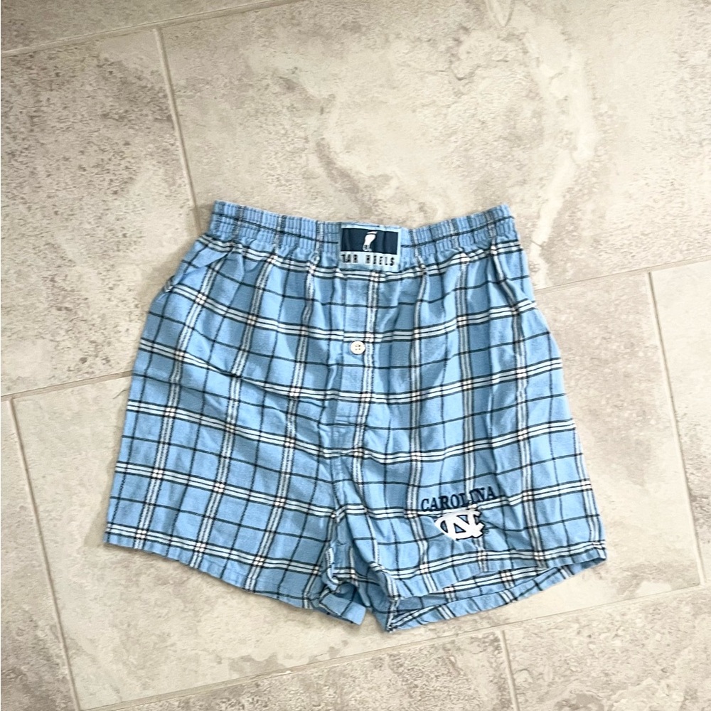Carolina Blue Plaid Cotton Boxer Shorts with Elastic Waistband